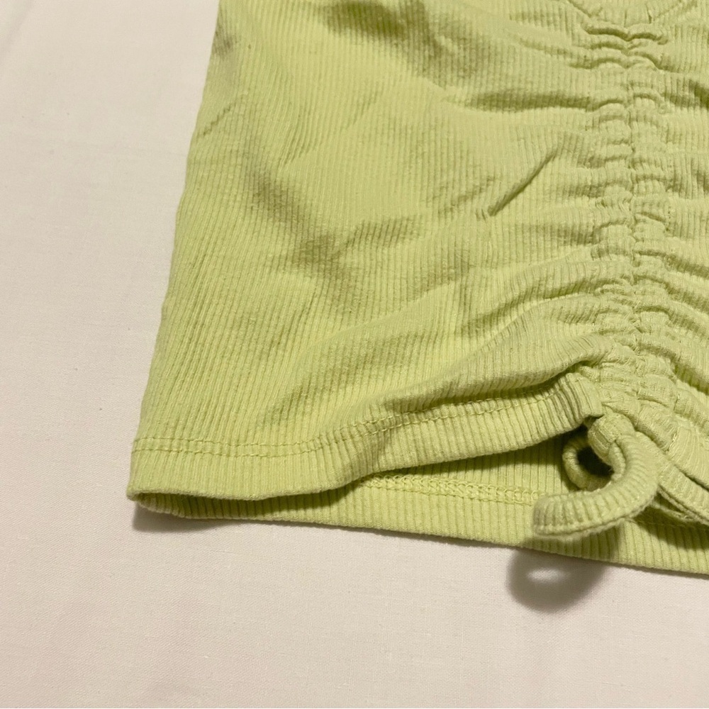 Zara Drawstring Scrunched V-Neck Cropped Ribbed T-Shirt Small - Picture 7 of 16